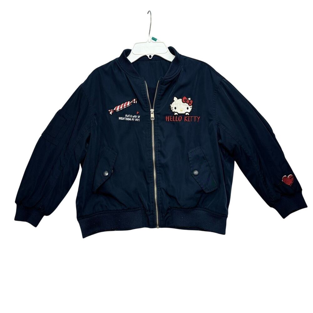 Sanrio Miniso Hello Kitty Bomber Jacket Girls Kids 7-8 Navy Full Zip Embroidered